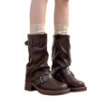 thumbnail image 5 of Slouch Mid Calf Boots for Women Square Toe Motorcycle Boots | Soft Faux PU Leather Fall Boots with Buckle Design & Non-Slip Sole, 5 of 6