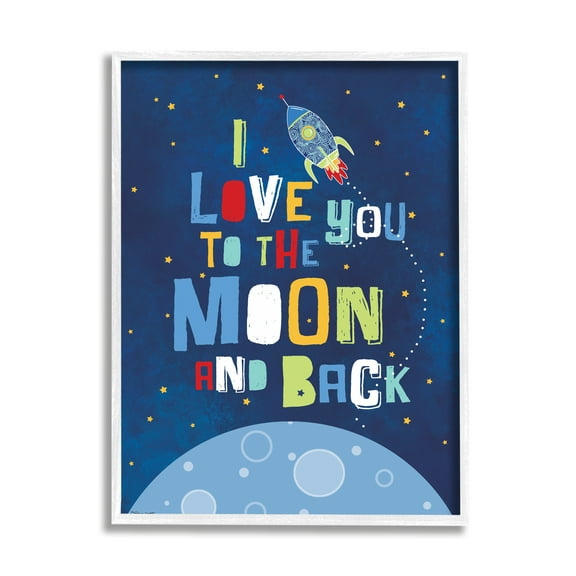 Stupell Industries I Love You Moon and Back Rocket Ship Graphic Art White Framed Art Print Wall Art, 11x14, by Stephanie Workman Marrott
