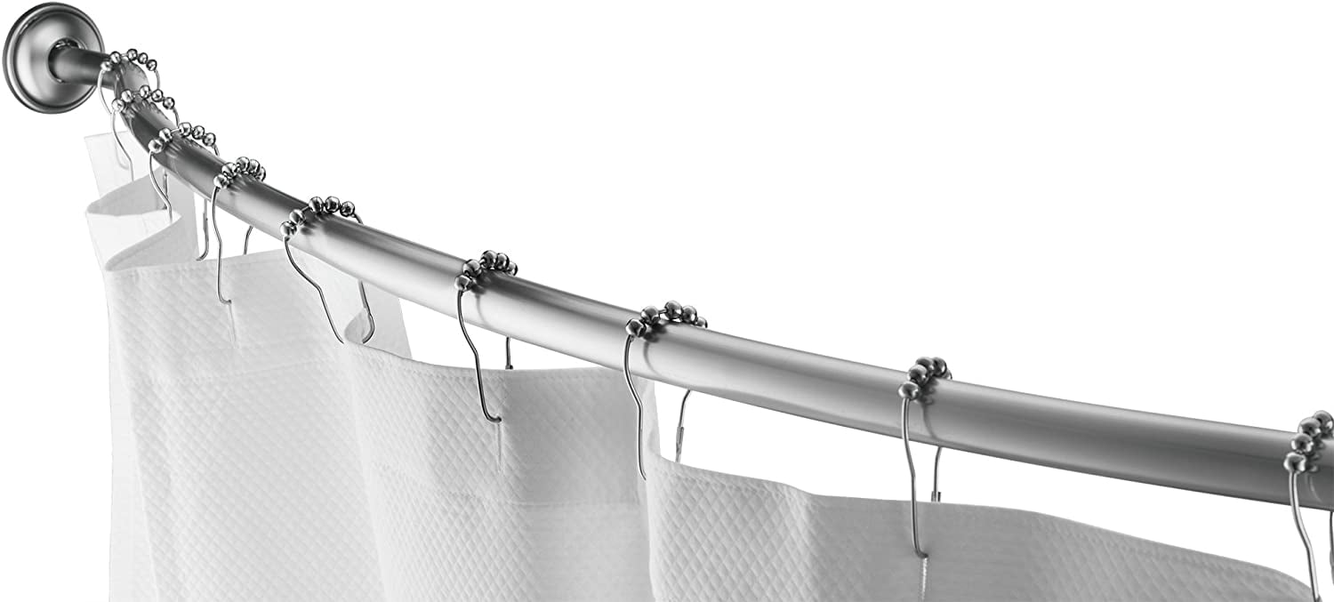 Home Basics Steel Curved Shower Rod, Satin Nickel, Adjusts 4272 Inches