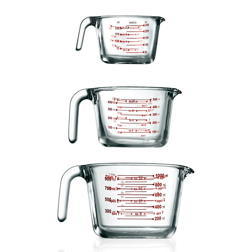 Nutrichef 3 pieces heat resistant borosilicate glass measuring cups w 
