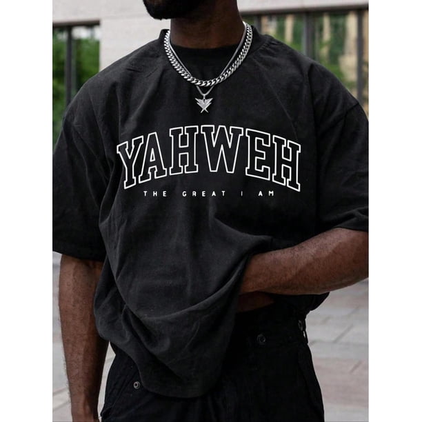Cotton short sleeve T-shirt men's letter print drop shoulder tee, regular fit casual short sleeve round neck T-shirt for summer, fashion men's for daily wear, graphic tees, T shirts for men