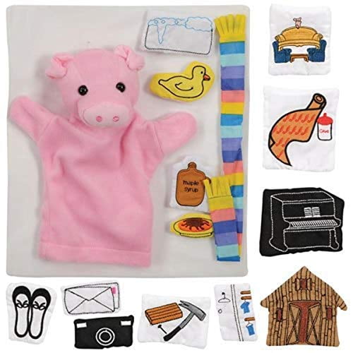 Si Tu Donnes un Cochon une Marionnette et un Ensemble d'Accessoires pour Enfants, Ensemble de 16 Pcs avec Sac, à Partir de 3 Ans