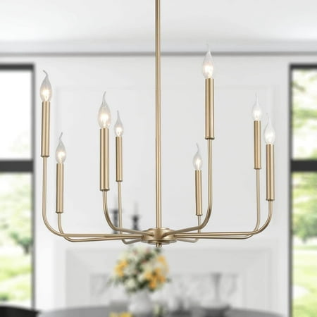

Modern Gold 8-Light Candle Chandelier Wheel Metal Island Pendant for Bedroom - D27 xH35.5