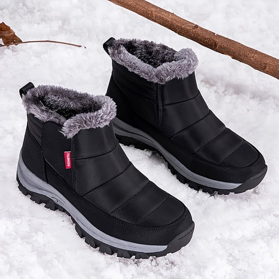 Men's Winter High-Top Anti-Slip Walking Shoes with Warm Fleece Lining, Thick TPR Sole, Closure - Black, Comfortable Outdoor Sports & Casual Footwear for Cold Weather