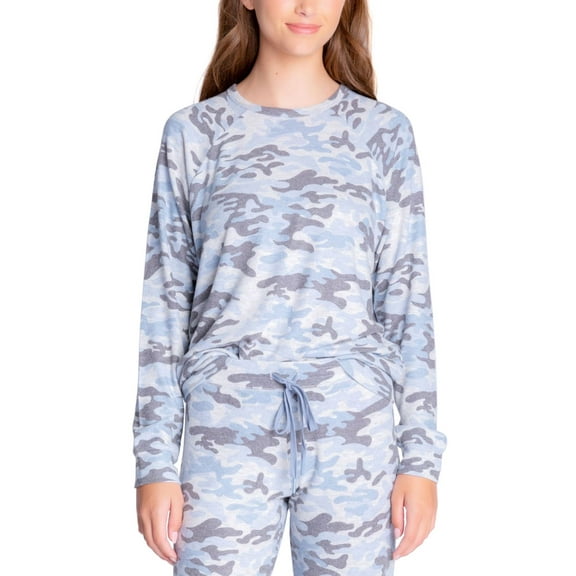 Insomniax Womens Butter Jersey Long Sleeve Crewneck Sleep Top Size Medium Color Blue Camo