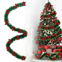 Christmas Tinsel Garland with Red Bows, 78.74 inch Sparkly Hanging Garland for Tree, Festive Mantel & Staircase Swag, Long Lasting Tinsel Decor for Holiday Home & Party