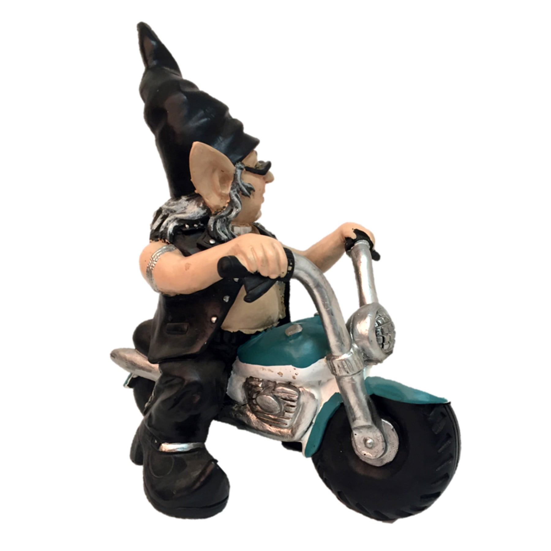 Homestyles 12"H Biker "Dude & Babe" the Biker Gnomes in Leather Motorcycle Gear Riding BLACK and TEAL Hogs Home & Garden Statue