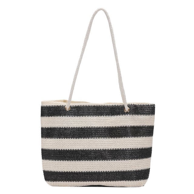 Bolso de axila para mujer, cerrojo de embrague femenino tejido a rayas a la moda para dama (negro)