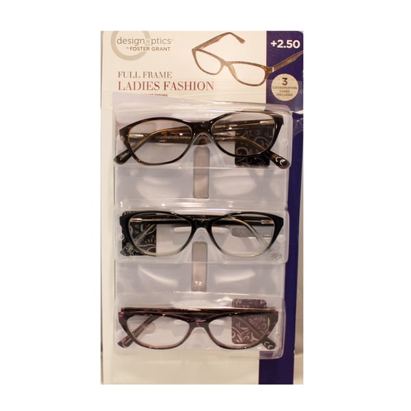 Design Optics by Foster Grant Jana Full Rim Plastic 3 Reading Glasses  2.50