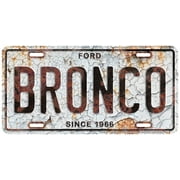 HangTime Ford Bronco Metal License Plate 6 x 12 with Rust Background