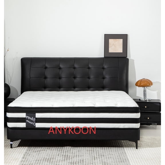 Anykoon 12 Inch QUEEN Hybrid Mattress Individual Pocket Spring Oeko-Tex 100 Breathable Memory Foam Knitted Cover CertiPUR-US Skin-Friendly Cool soft,White Black