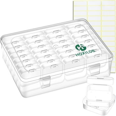Bead Organizer Box, Small Clear Plastic Storage Containers with Label, Large Craft Organizer Case with Hinged Lid, Mini Parts Storage Solution for Jewelry Making Diamond Art Beading Screws Seeds (1)