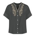 thumbnail image 7 of Xdegoge Casual Boho Women Short Sleeve Tunic Tops Cotton Linen V Neck Button Down Embroidered Shirts Flowy Loose Fit Summer Blouse Vacation Work Everyday Wear, 7 of 7