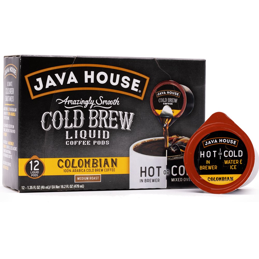 Java House® Authentic Cold Brew Coffee Pods, Colombian Black, 12 Count
