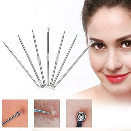 HURRISE 7Pcs Facial Skin Care Acne Pimple Comedone Remover Needle Blackhead Blemish Extractor Removal