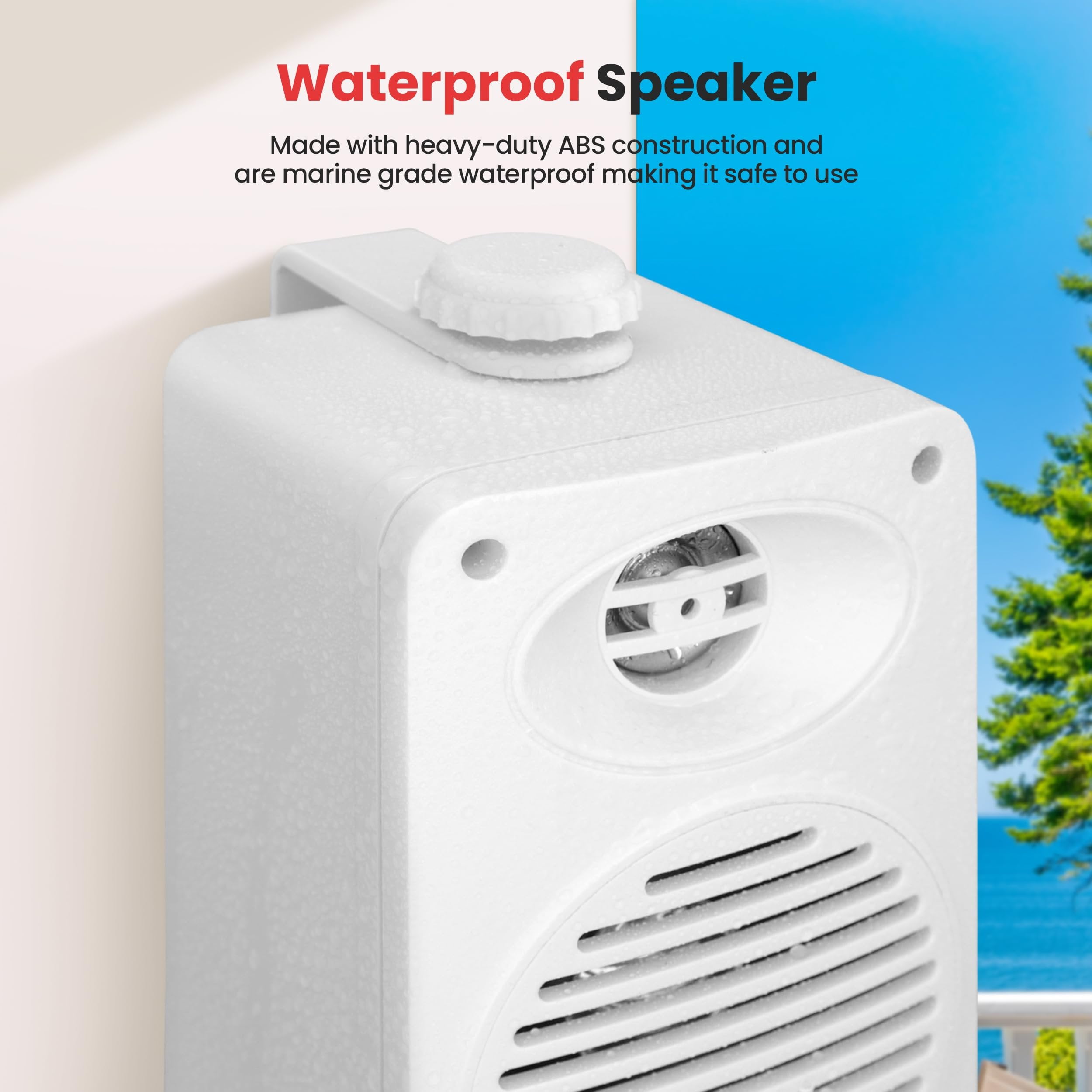 3.5” 2-Way Indoor/Outdoor Bluetooth Speaker System - 1/2” High Compliance Polymer Tweeter (White)