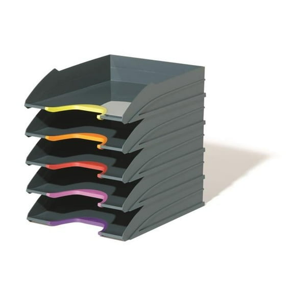 Varicolor Letter Tray Set, Gray & Multi Color - Pack of 5