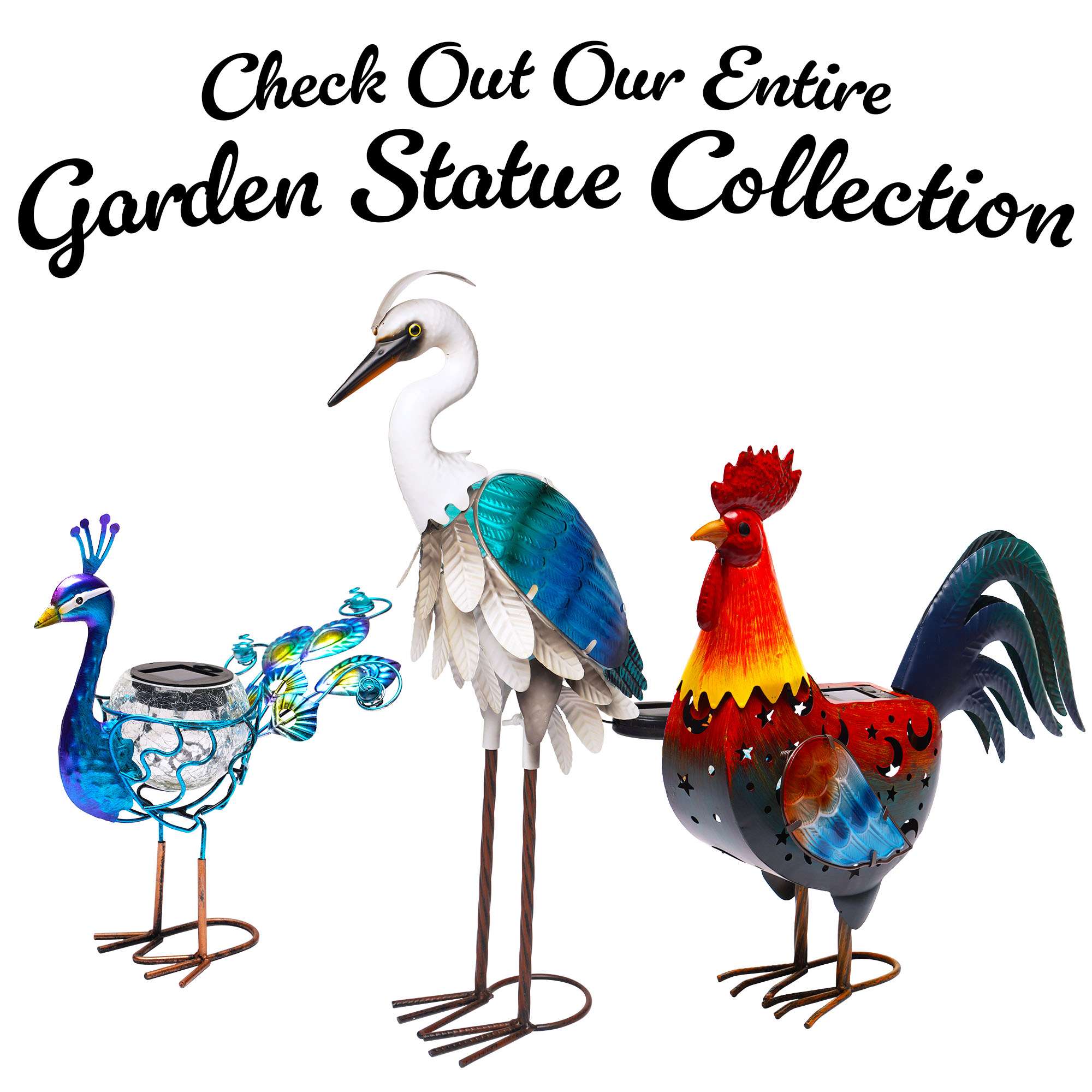 G128 Solar Metal Heron Statue 24" Outdoor Decor with LED Light, Colorful Yard Art for Lawn Patio