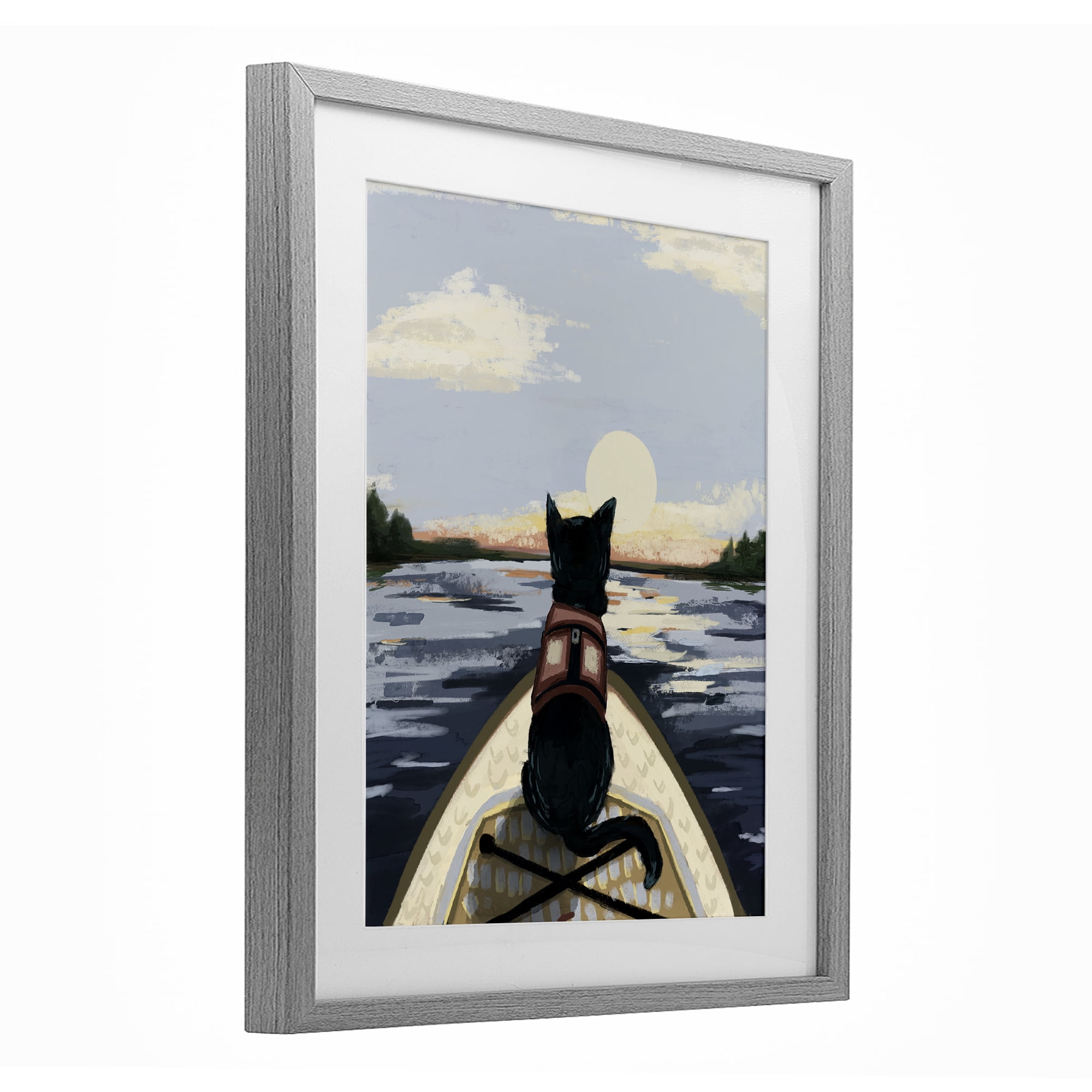 Stupell Industries Peaceful Cat Viewing Lake Gray Framed Print Under Glass, design by Denise Bartkus
