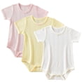 thumbnail image 2 of Mifsaly 3 Pack Infant Baby Short Sleeve Bodysuits Toddler Cotton Bodysuit Breathable Pointelle Knit Shoulder Snap & Bottom Closure Newborn Basic Clothes, 2 of 9