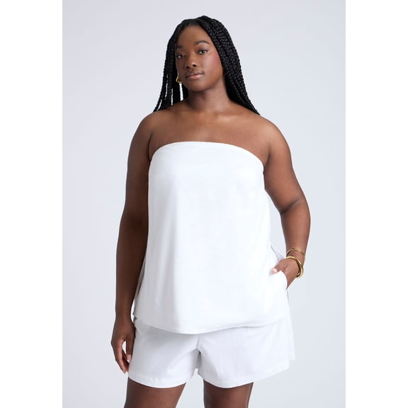 ELOQUII Women's Plus Size Linen Column Tube Top