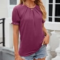 thumbnail image 5 of Penkiiy Women's Summer Shirt Ruched Round Neck Tops Puff Short Sleeve T-Shirt Loose Casual Tunics S Wine, 5 of 5