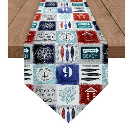 

Marine Textured Anchor Fish Coral Table Runner Wedding Modern Home Decoration Table Runner Kitchen Decoration Table Cover