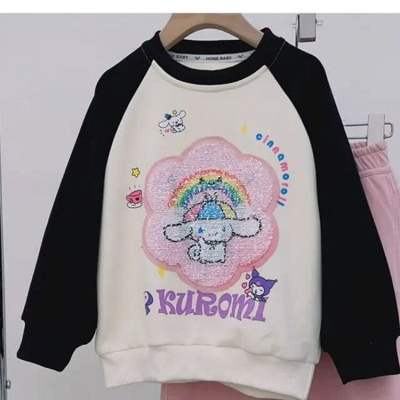 Robe de Princesse pour Fille Sanrios Anime Kuromi Style Universitaire Chandail Plissé Jupe Jk Costume Enfant Chandail en Molleton Chandail Cadeau