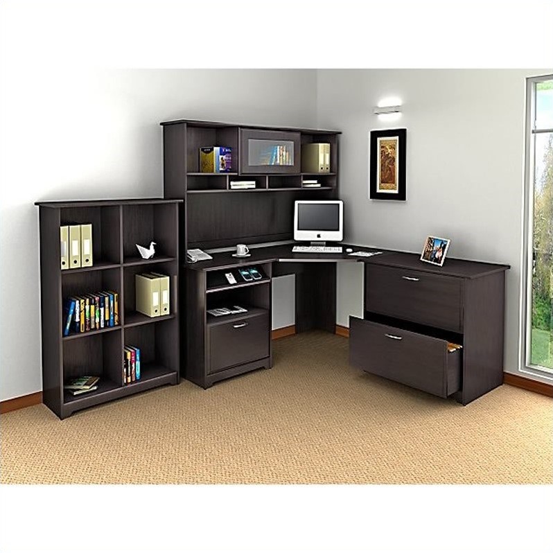 Bush Cabot 4 Piece L Shaped Computer Desk Office Set In Espresso Oak