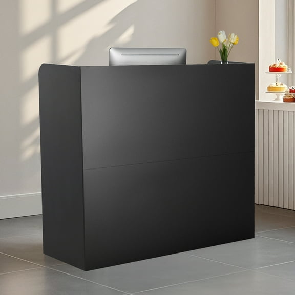 VEVOR Reception Desk, 47 Inch Rectangular Front Counter Table, Office Reception Counter with Lockable Drawer and Storage Cabinet, for Checkout, Lobby, Beauty Salon and Office, Black