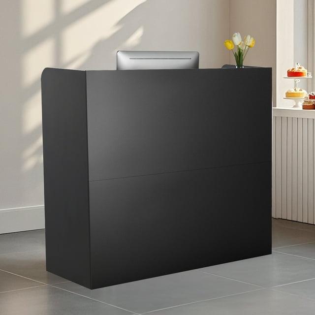 VEVOR Bureau d'Accueil Rectangulaire Table de Comptoir avant 47,24 Po Table de Bureau Noire