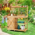 thumbnail image 3 of Yaheetech 4-layer Garden Potting Bench with Cabinet and Open Shelf,Wood, 3 of 8