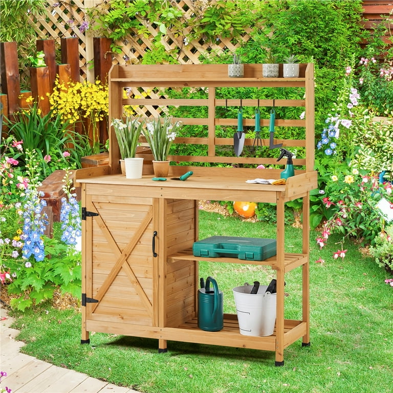 Yaheetech Large Outdoor Wooden 4-Layer Garden Potting Bench with
