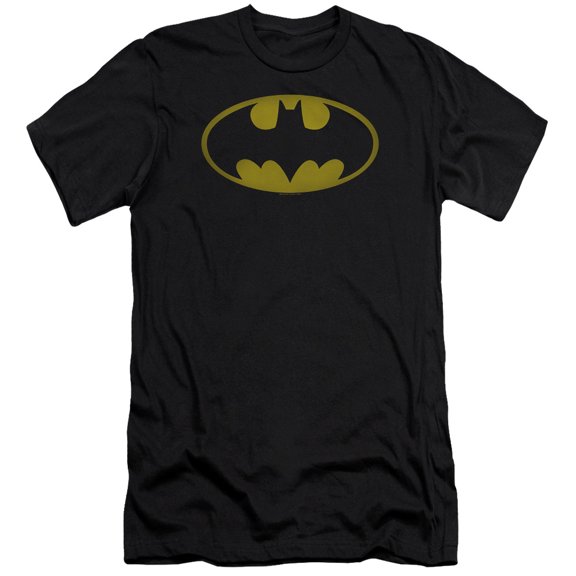 Batman Washed Bat Logo Premium Canvas T-Shirt Adult Slim Fit 30/1 Black