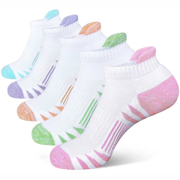 Cushioned Support Low Cut Ankle Compression Socks With Heel Pull Loop For Ladies Running Gym Daily Fitness Training Wear, Multi Colors, 5 Packs