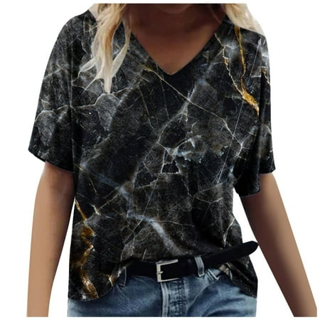 

Womens Blouses And Tops Dressy Short Sleeve Women s Casual Round-Neck Printed T-Shirt Loose Short Sleeve Tops Blouse Workout Tshirts Shirts for Women Black L