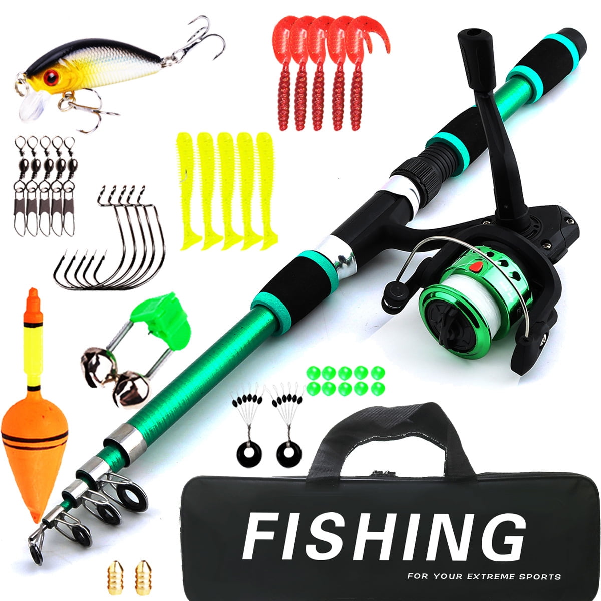 Fishing Pole Set Full Kits With Telescopic Fishing Rod And Spinning Reel Baits Hooks Travel Pole Sets For Outdoor Fishing Kits