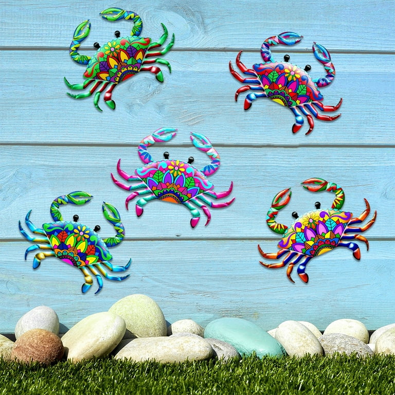 Pcapzz Set of 5 Metal Crab Wall Decor,Colorful Metal Crab Wall Decoration  for Ocean Theme Room Bar Window Wall 7.1x5.3x0.1in
