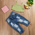thumbnail image 3 of Seyurigaoka Toddler Girls Clothes Set Ribbed Knit Cropped Camisole+Ripped Jeans, 3 of 7