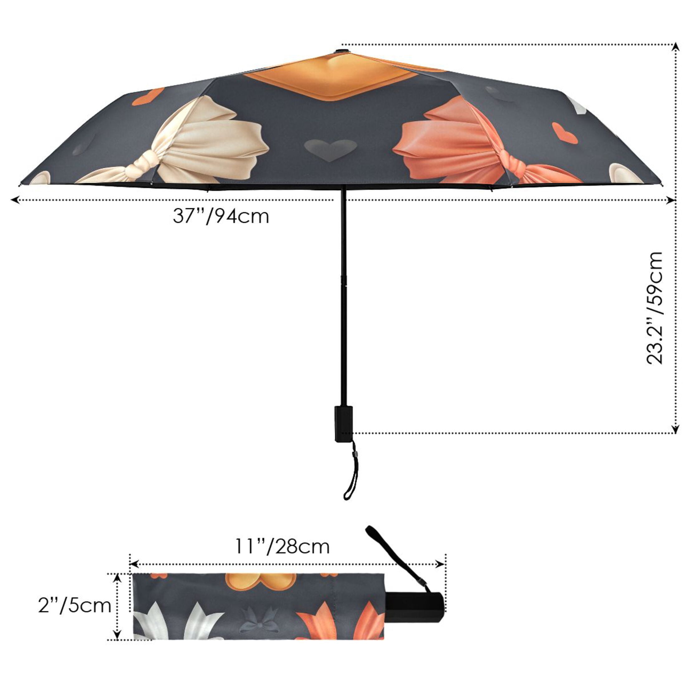 ALAZA Beautiful Bows UPF 50+ Compact Folding Umbrella for Rain Travel Umbrella Packable