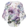 thumbnail image 6 of Watercolor Flowers Leaves Women's V-Neck Blouse With 3/4 Ruffled Bell Sleeves Casual Top Ladies Blouses, 6 of 7