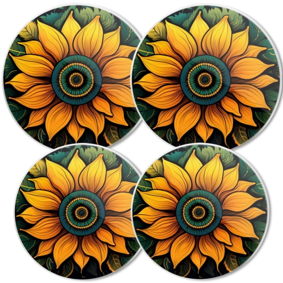 Gas Stove Burner Cover,White Electric Stove Top Protector,Easy to Clean,Sunflower With Green Leaves On A Black Background