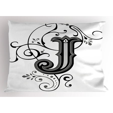 - Letter J Pillow Sham Shabby Chic Classic Written Medieval Initials J Royal Noble Family Character, Decorative Standard Size Printed Pillowcase, 26 X 20 Inches, Black Grey White, by Ambesonne