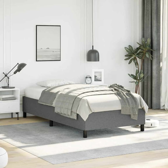vidaXL Twin XL Bed Frame, Fabric Upholstered Platform Bed Frame, Dark Gray, No Mattress