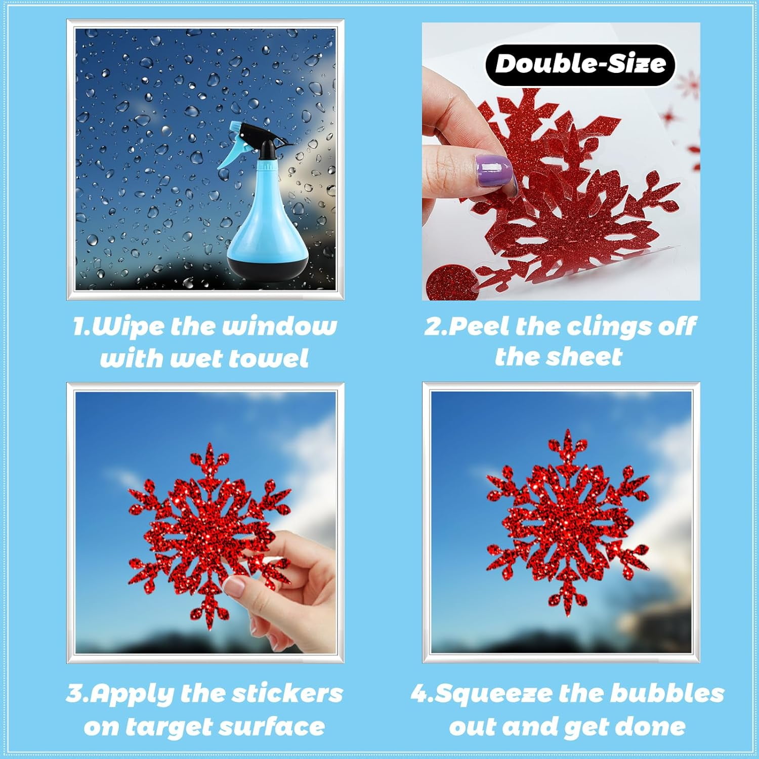 93 PCS Glitter Snowflake Window Stickers Christmas Window Clings, Sparkling Snowflake Window Decals Winter Wonderland Decorations for Home Christmas Party