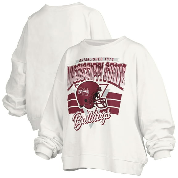 Women's Pressbox White Mississippi State Bulldogs Oversized Janice Retro Waist-Length Pullover Sweatshirt