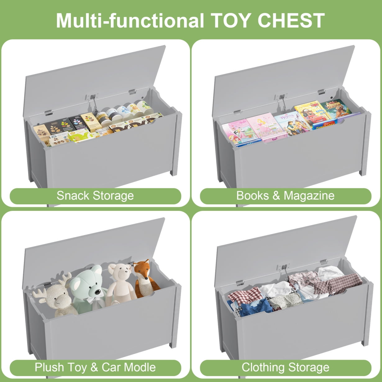 39.4" Kids Wooden Toy Box Storage Bench with Safety Hinged Lid for Ages 3+, Toy Chest, Sturdy Entryway Storage Chest with Safety Hinges, Retro Storage Trunk for Living Room, Bedroom, Gray