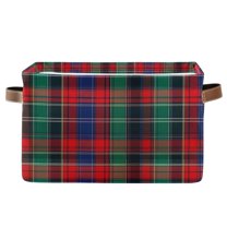 Yayeee Canvas Storage Basket with Handles for Shelves Fabric Bins Closet Organizer, Red Green Pattern