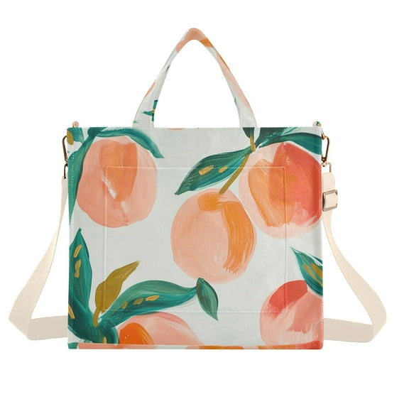 Peaches Corduroy Tote Bag Handbag Large Messenger Bag Shoulder Crossbody Zipper Bag Purse