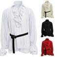 thumbnail image 5 of Retro Men Gothic Shirt Top Victorian Medieval Ruffle Pirate Puff Sleeve Bandage, 5 of 9